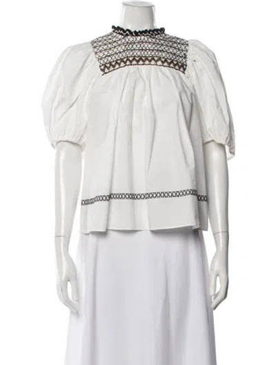 Pre-owned Ulla Johnson Mock Neck Short Sleeve Blouse In White