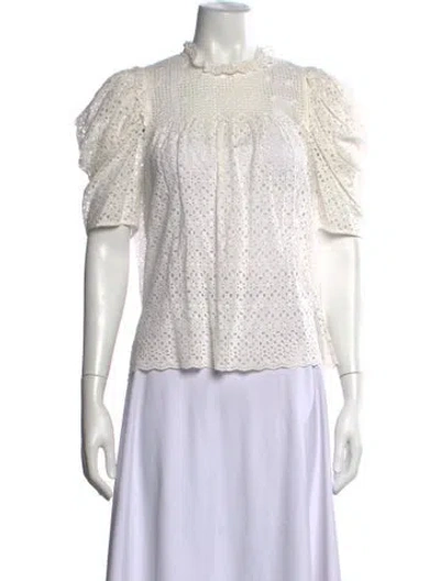 Pre-owned Ulla Johnson Mock Neck Short Sleeve Blouse In White