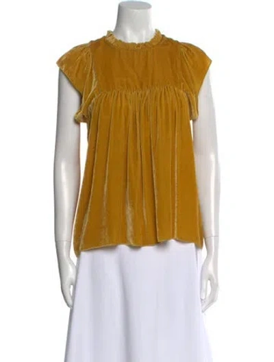 Pre-owned Ulla Johnson Mock Neck Short Sleeve Blouse In Yellow