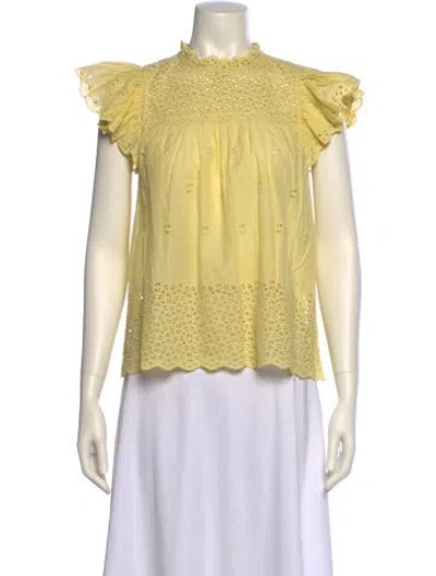 Pre-owned Ulla Johnson Mock Neck Short Sleeve Blouse In Yellow