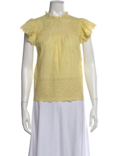 Pre-owned Ulla Johnson Mock Neck Short Sleeve Blouse In Yellow