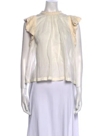 Pre-owned Ulla Johnson Mock Neck Short Sleeve Crop Top W/ Tags In White