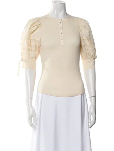 Pre-owned Ulla Johnson Mock Neck Three-quarter Sleeve Blouse In Neutral