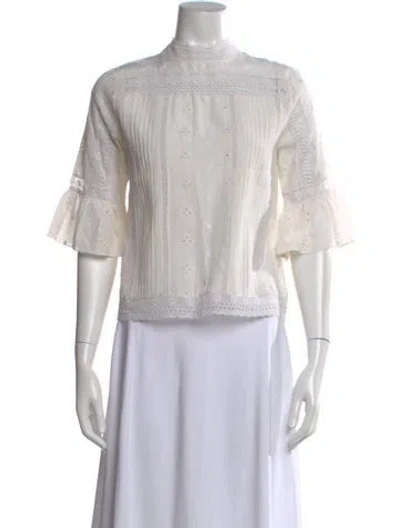 Pre-owned Ulla Johnson Mock Neck Three-quarter Sleeve Blouse In Neutral