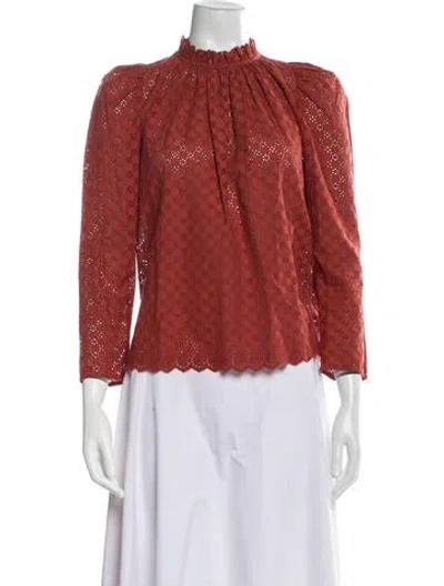 Pre-owned Ulla Johnson Mock Neck Three-quarter Sleeve Blouse In Red