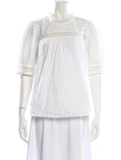 Pre-owned Ulla Johnson Mock Neck Three-quarter Sleeve Blouse In White