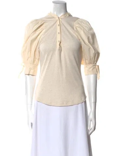 Pre-owned Ulla Johnson Mock Neck Three-quarter Sleeve Button-up Top In Neutral