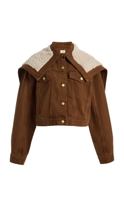 Ulla Johnson Sybil Faux Shearling Accent Denim Jacket In Brown