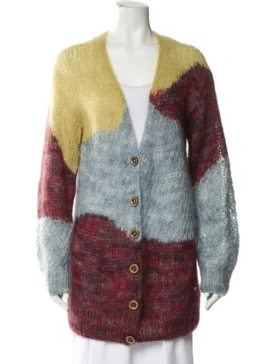 Pre-owned Ulla Johnson Mohair Colorblock Pattern Sweater In Red