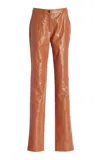 Ulla Johnson Monroe Coated Chambray Linen Straight-leg Pants In Tan