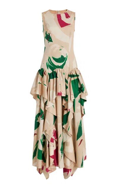 Ulla Johnson Mural Ruffled Cotton Poplin Maxi Dress In Multi