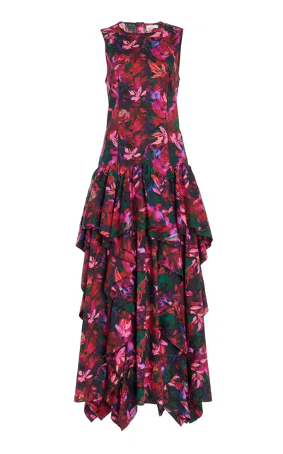 Shop Ulla Johnson Mural Ruffled Cotton Poplin Maxi Dress In Multi