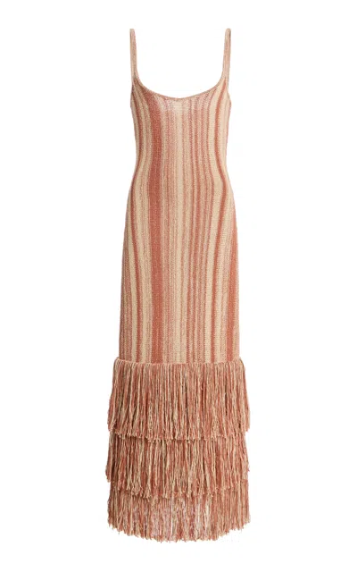 Ulla Johnson Nadine Fringed Knit Maxi Dress In Animal Print