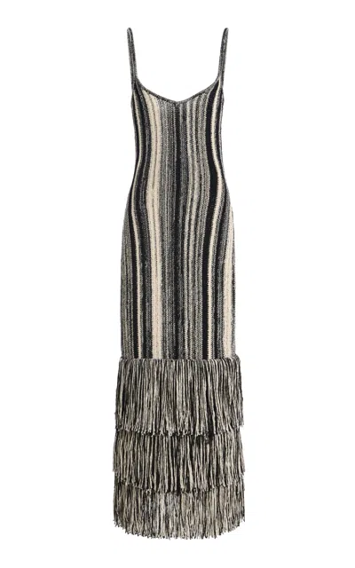 Ulla Johnson Nadine Fringed Knit Maxi Dress In Black