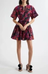 Ulla Johnson Nadira Floral Print Tie Waist Tiered Minidress In Hibiscus