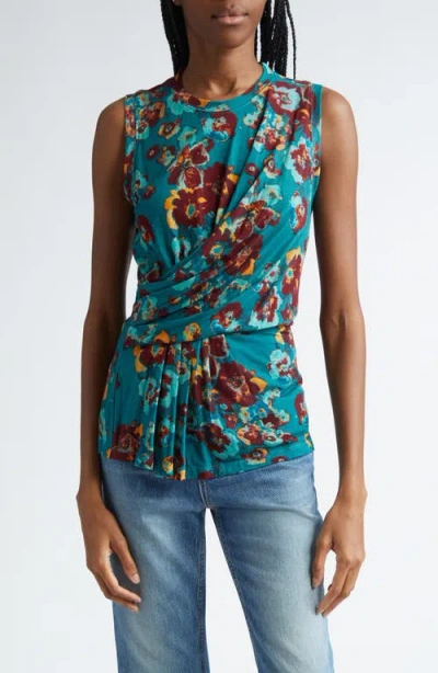 Ulla Johnson Naia Floral Print Sleeveless Top In Jade Floral