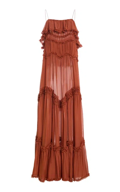 Ulla Johnson Naia Silk Tiered Gown In Brown
