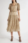 Ulla Johnson Nan Ruffle Puff Sleeve Silk Midi Dress In Brown