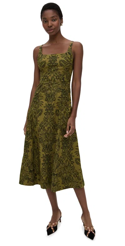 Ulla Johnson Natali Tank Cotton Dress Olive Flora In Green