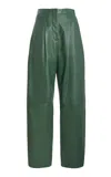 Ulla Johnson Nathalie High-rise Leather Barrel-leg Pants In Green