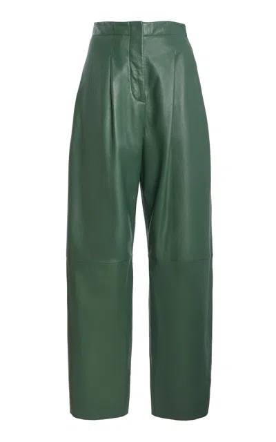 Ulla Johnson Nathalie High-rise Leather Barrel-leg Pants In Green