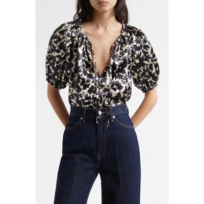 Ulla Johnson Neema Tie Neck Satin Top In Raven