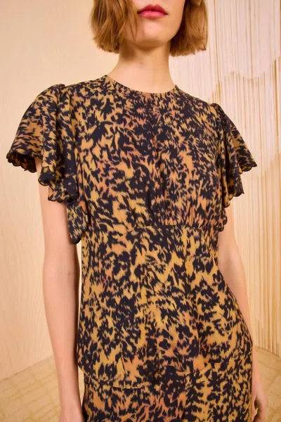 Ulla Johnson Nejma Flutter Sleeve Blouse In Savannah In Multi