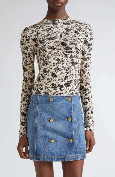 Ulla Johnson Neri Floral Center Ruched Knit Top In Multi