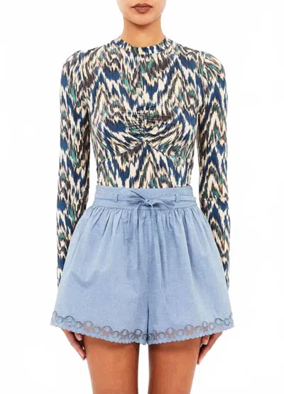 Ulla Johnson Neri Long Sleeve Ruched Top In Riverslate In Multi