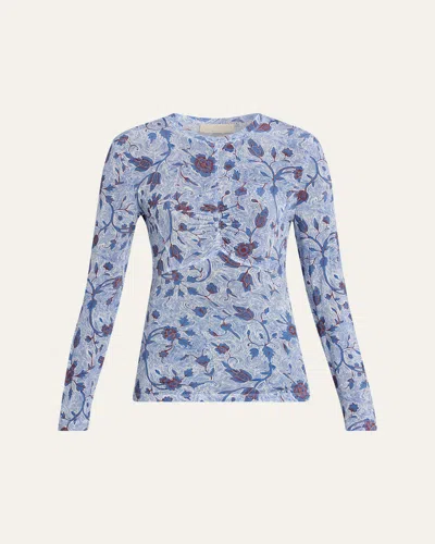 Ulla Johnson Neri Printed Long-sleeve Top In Blue