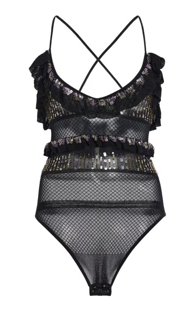 Ulla Johnson Nico Ruffle Knit Bodysuit In Black