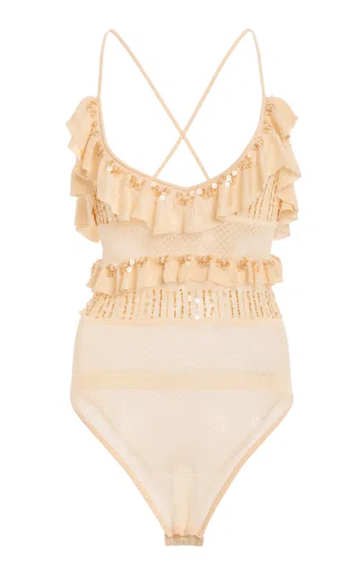 Ulla Johnson Nico Ruffle Knit Bodysuit In Neutral