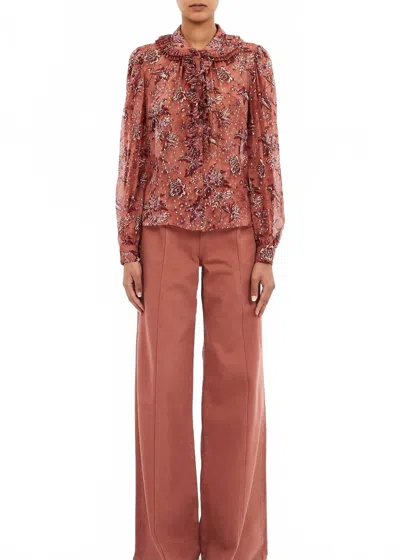 Ulla Johnson Nina Ruffle Blouse In Oleander In Multi