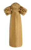 Ulla Johnson Nisha Metallic Draped Sleeve Gown In Gold