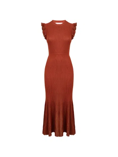 Ulla Johnson Noelle Ruffled Midi Dress In Orange