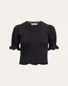 Ulla Johnson Noemi Puff-sleeve Scalloped Top In Noir