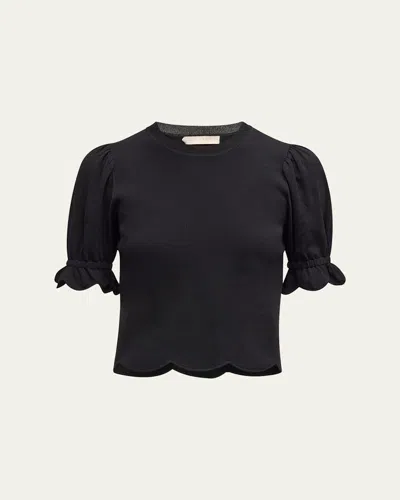 Ulla Johnson Noemi Puff-sleeve Scalloped Top In Noir