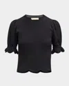 Ulla Johnson Noemi Puff-sleeve Scalloped Top In Noir