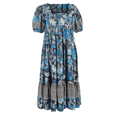 Ulla Johnson Nora Floral-print Midi Tiered Dress In Blue Cotton In Multi