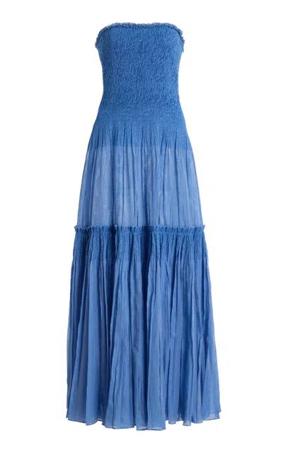 Ulla Johnson Nora Strapless Cotton-blend Maxi Dress In Blue