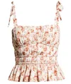 Ulla Johnson Nora Pleated Floral-print Silk Crepe De Chine Top In White