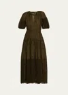 Ulla Johnson Nova Embroidered Cotton Midi Dress In Militaire