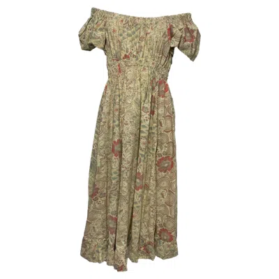 Ulla Johnson Off Shoulder Midi Length Dress In Floral Print Cotton In Multi