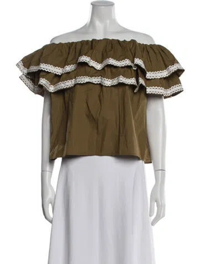 Pre-owned Ulla Johnson Off-the-shoulder Short Sleeve Blouse In Green