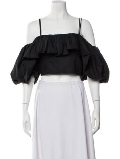 Pre-owned Ulla Johnson Off-the-shoulder Short Sleeve Crop Top In Black