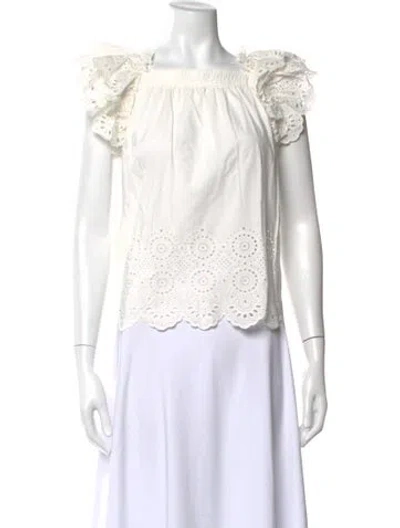 Pre-owned Ulla Johnson Off-the-shoulder Short Sleeve Top In White