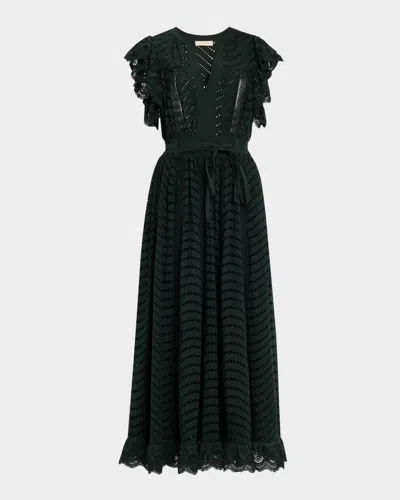 ULLA JOHNSON OLGA EYELET FLUTTER-SLEEVE MIDI DRESS