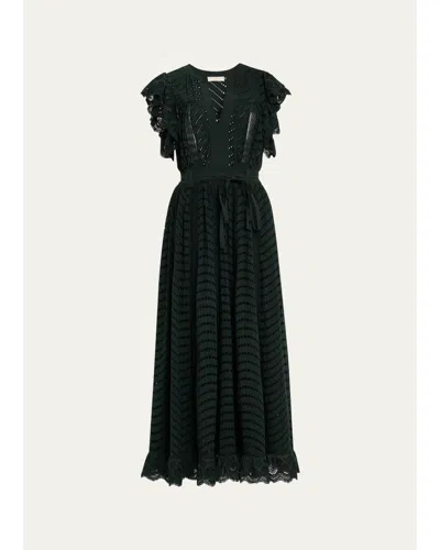Ulla Johnson Olga Eyelet Flutter-sleeve Midi Dress In Black