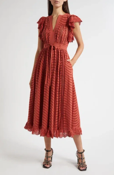 Ulla Johnson Olga Flutter Sleeve Midi Dress In Brown