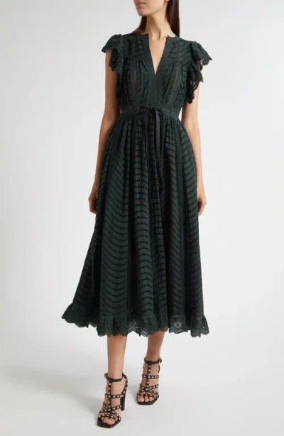 Ulla Johnson Olga Flutter Sleeve Midi Dress In Multi